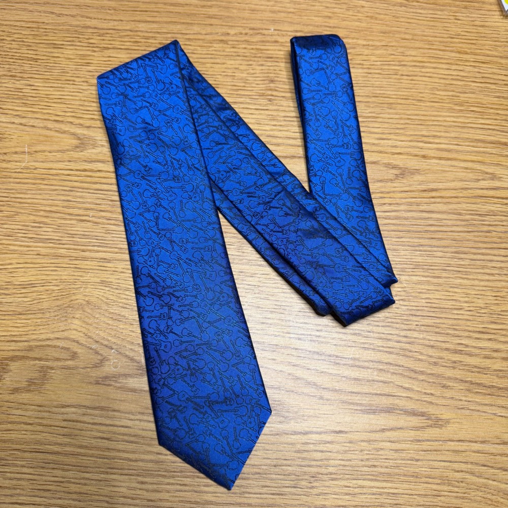 Apt. 9 Mens Royal Blue Guitar Print Necktie Music Theme Skinny Tie Rock Band